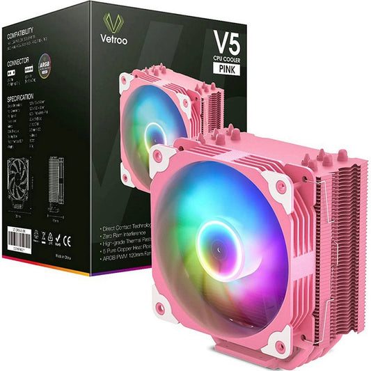 Enfriador de aire para CPU Vetroo V5 ROSA 5 tubos de calor